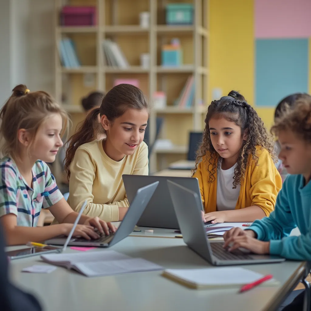 Estudiantes colaborando en un proyecto de clase